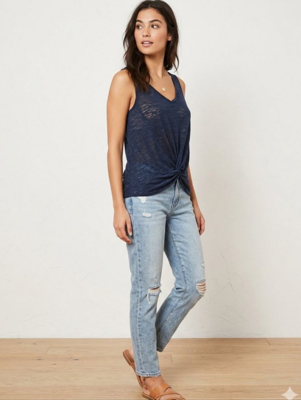 Altar'd State Burnout Slub Knit Knot-Front V-Neck Tank Top Size Small